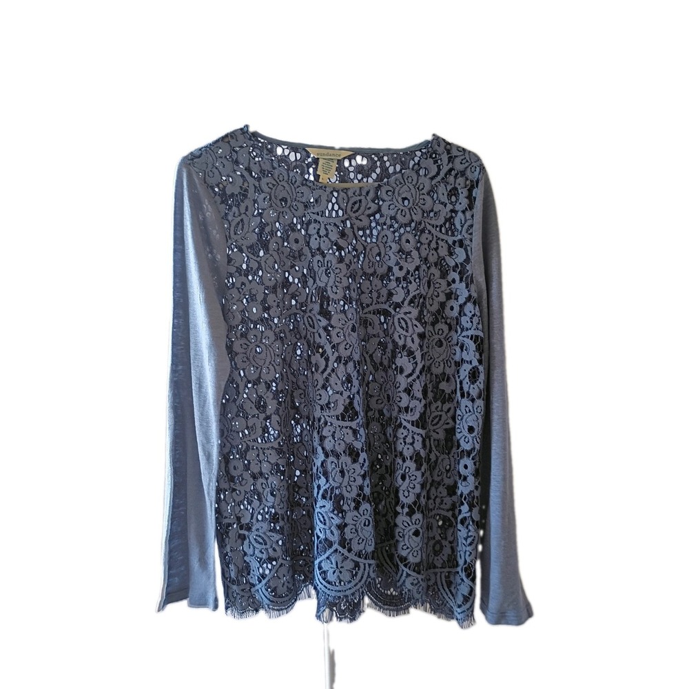 Sundance Top Adriana Size Large Linen Lace Blue Floral Boho With Tank Top
